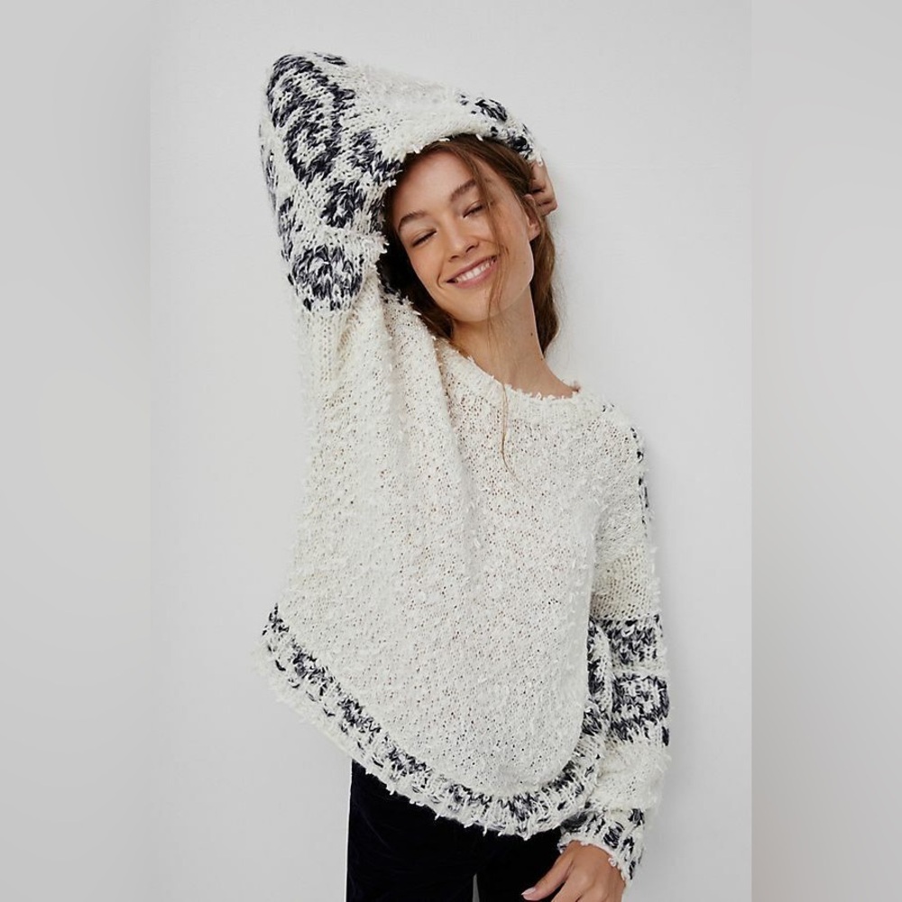 Anthropologie Pilcro Petra Feathered Blue and White Oversized Sweater, Size S